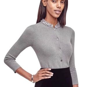 Ann Taylor Gray Embellished Collar Cardigan